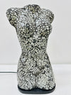 Small mosaic bust lamp in silver tones with hand-painted glass and fiberglass base. Elegant handmade lighting piece.
