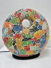Mosaic Donut Lamp Medium – Crackle Multi, handmade mosaic table lamp with rainbow-coloured glass on epoxy resin base, UK plug and inline switch
