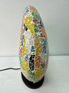 Side view of Mosaic Donut Lamp Medium – Crackle Multi, handmade mosaic lamp with colourful crackle glass on epoxy resin base
