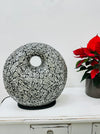 Mosaic Donut Lamp Medium – Silver, handcrafted mosaic glass lamp with fiberglass base