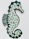 handmade and hand-painted mosaic seahorse on mdf base