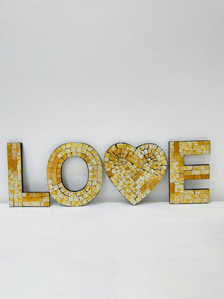 Sandstone mosaic LOVE wall art set with MDF base