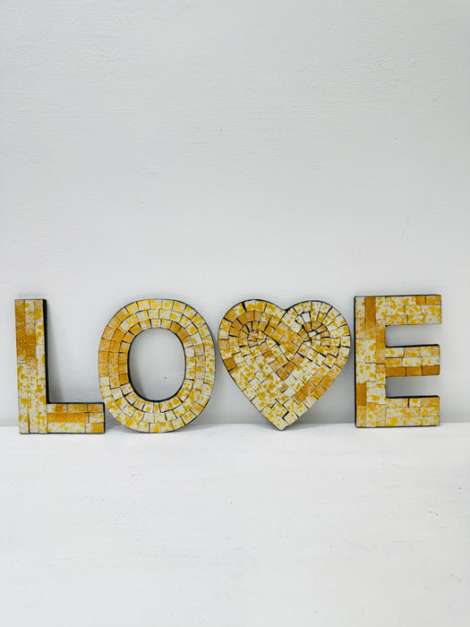 Sandstone mosaic LOVE wall art set with MDF base