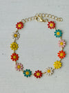 Colorful flower-shaped bracelet on a light gray background