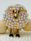 Sheep-shaped brooch with faux pearls and enamel details