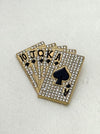 Decorative playing card design with 'JOKER' text on a light gray background
