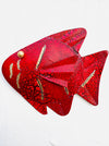 Handmade red metal rainbow fish wall decoration with gold detailing