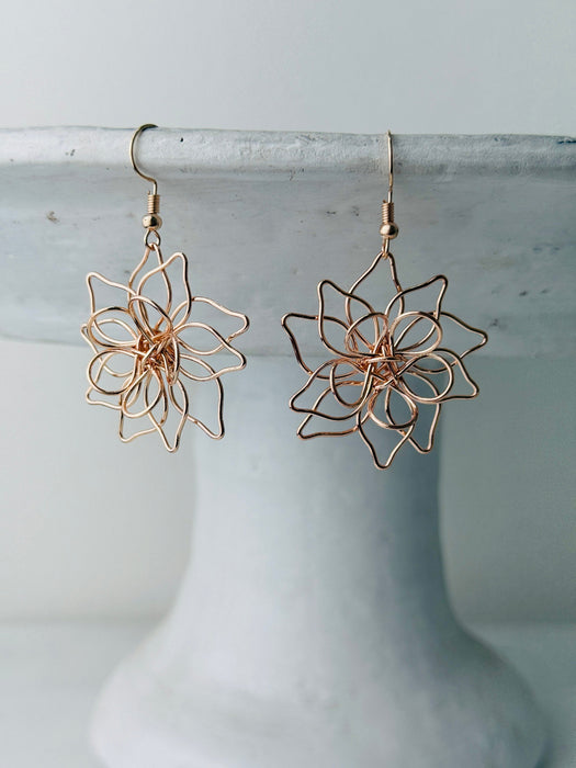 Pair of rose-gold flower-shaped earrings 