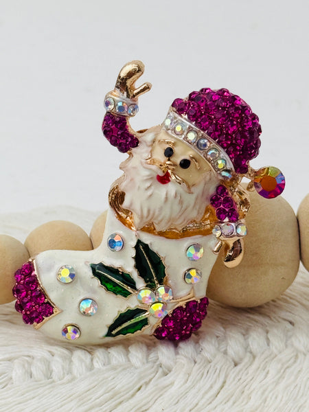 close-up of christmas brooch with a Santa Claus design