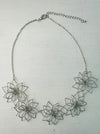 front of short silver flower link necklace