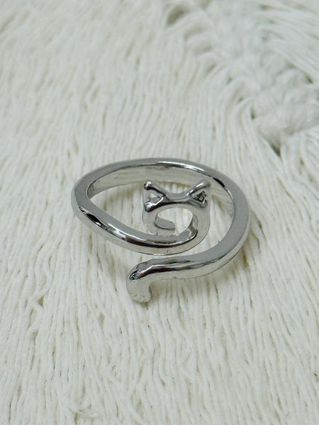 close-up of silver cat shape adjustable ring