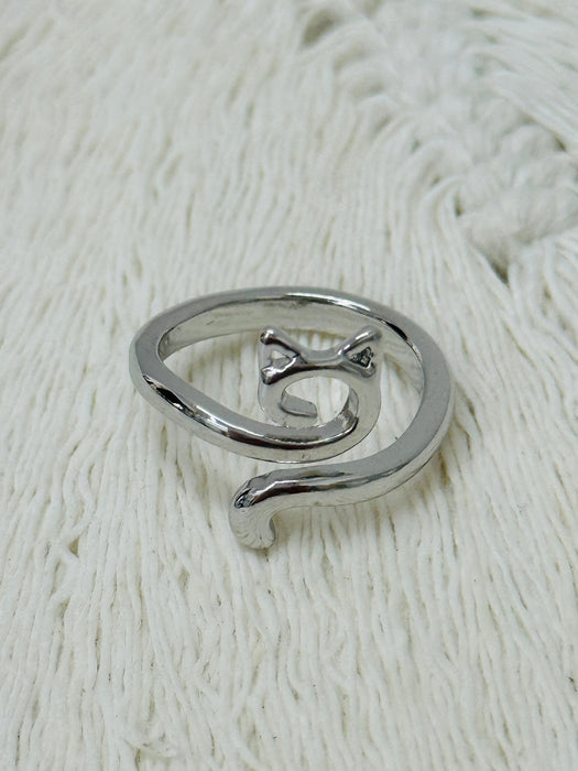 close-up of silver cat shape adjustable ring