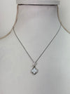 silver necklace with clover pendant white enamel and crystal detail