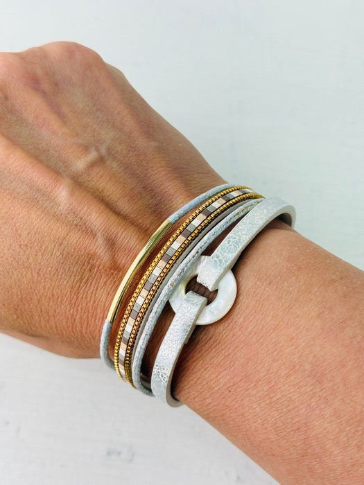 multi strand magnetic cuff bracelet in silver tones