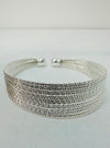 close-up of silver tone multi strand bracelet