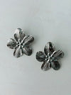 front view of silver-tone floral earrings 