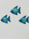 Three turquoise Angel Fish wall decorations shown together for size reference