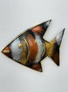 Hand-painted copper zebra fish metal wall art, front view on white background
