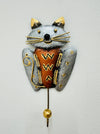 Handmade smiley cat hook in copper, silver and gold.