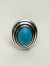 statement turquoise stone ring in silver tone adjustable band