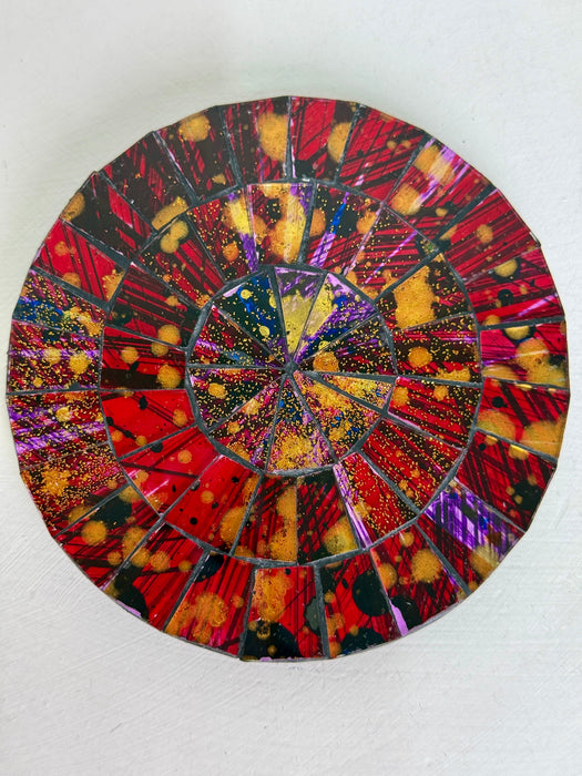 aerial view of single mosaic coaster on white backround