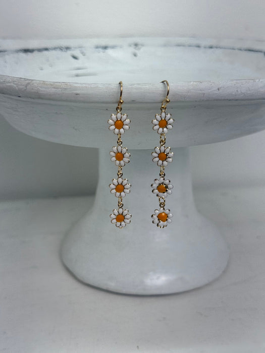 close-up of daisy floral earrings 