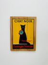 Hand-painted Chat Noir wooden sign with French vintage poster design and hanging rope on white background.
