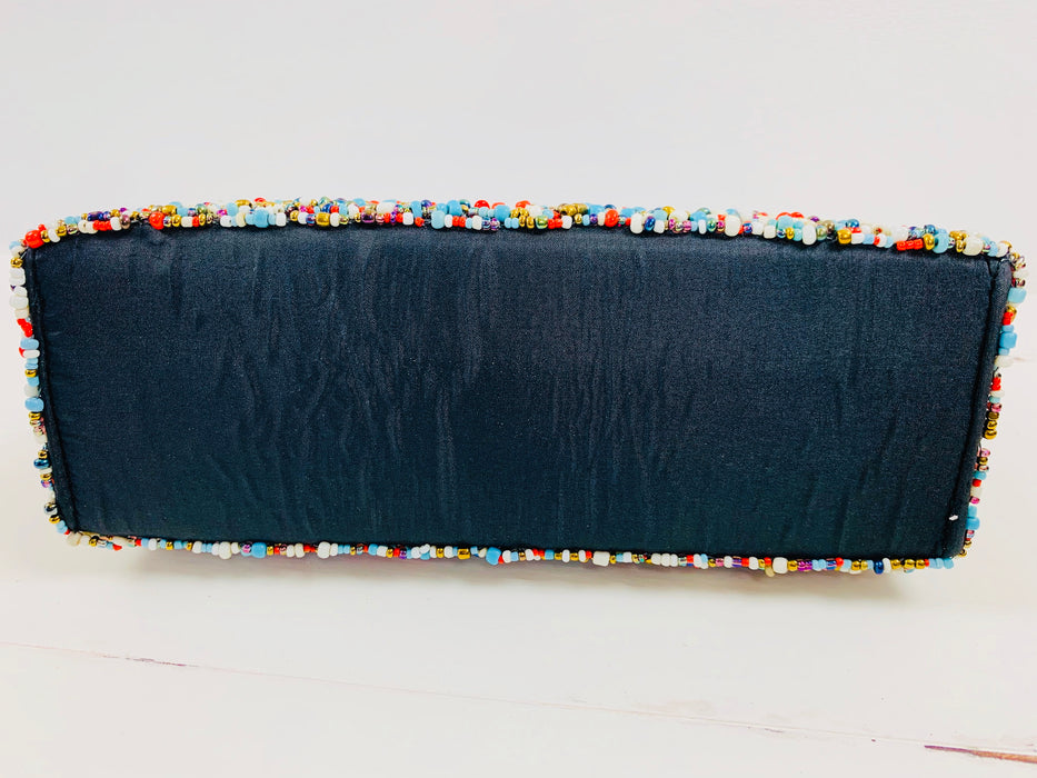bottom view of the base of beaded bag