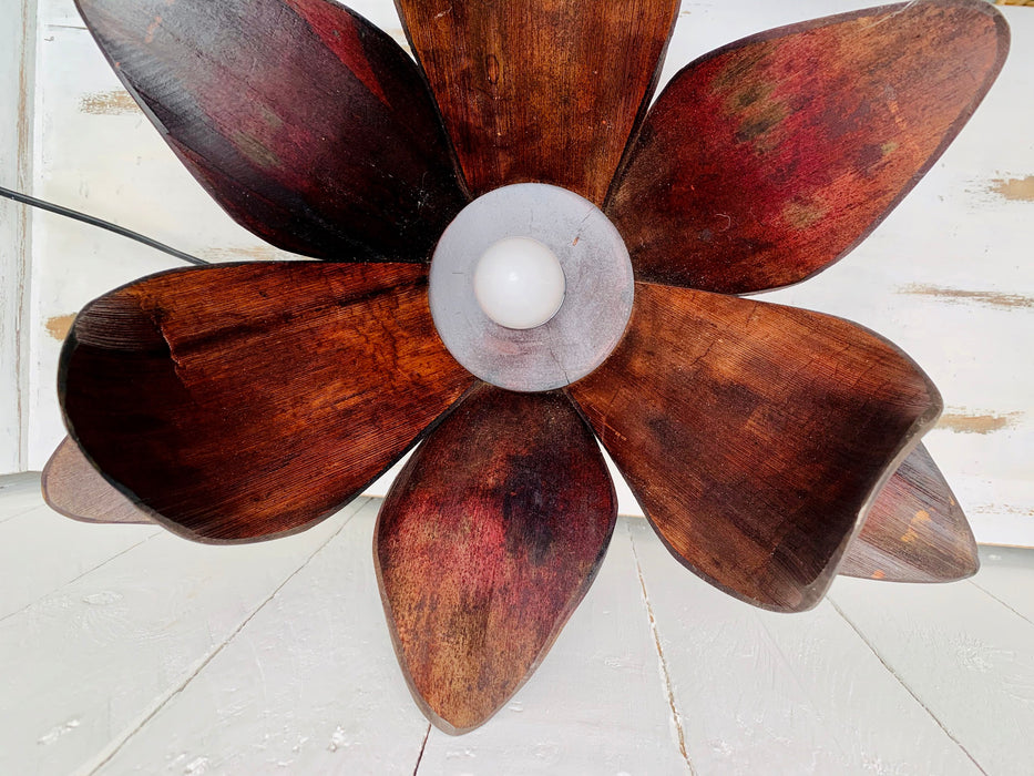 aerial view of coco palm lamp with light bulb visible