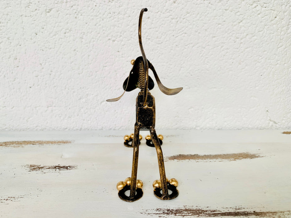 back view of metal dog dexter