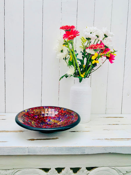 side view of mosaic bowl on table