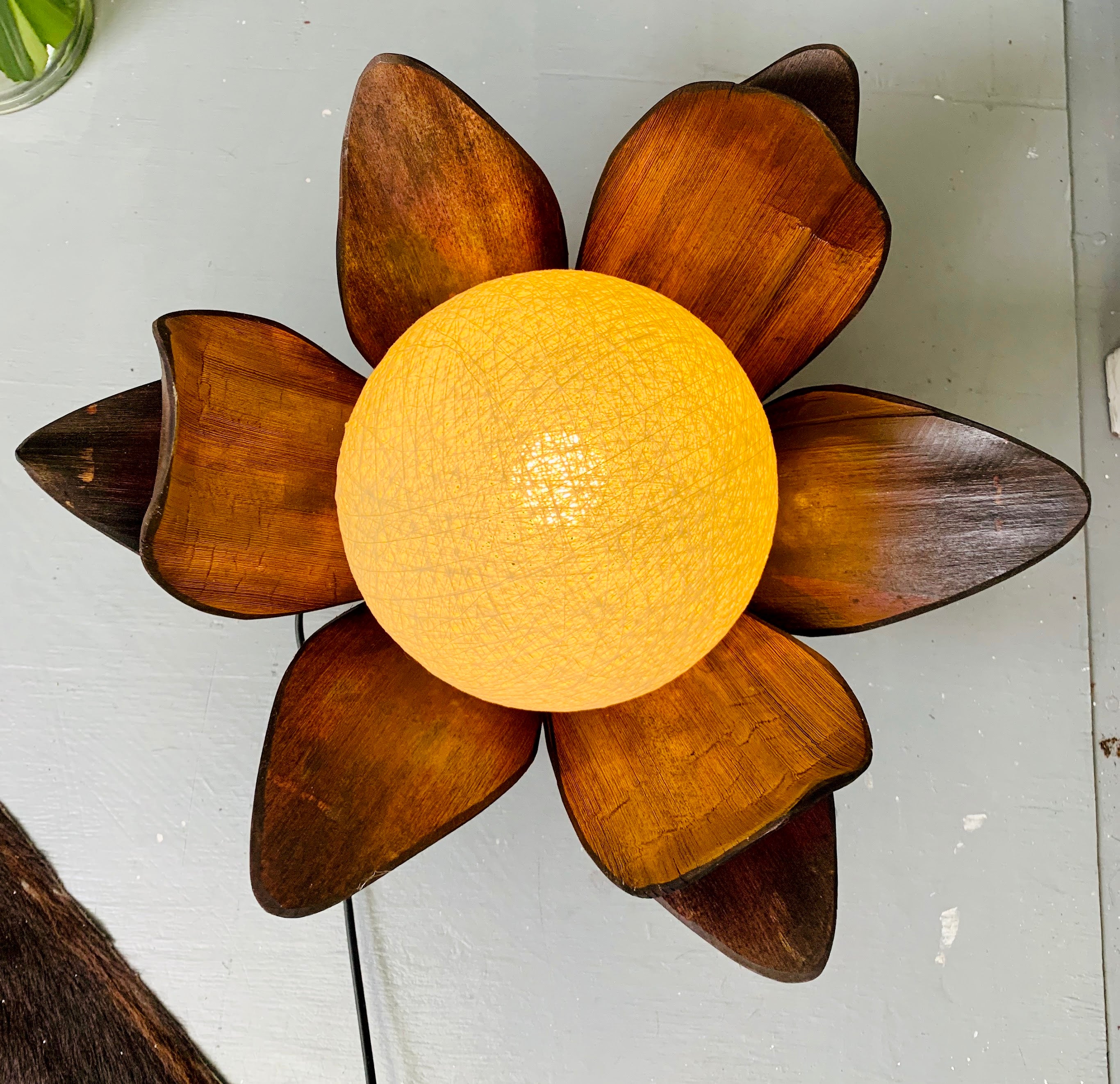 aerial view of coco palm lamp with light on