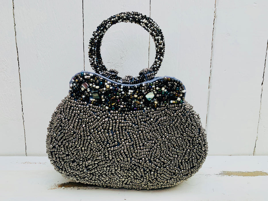 front view of beaded handbag