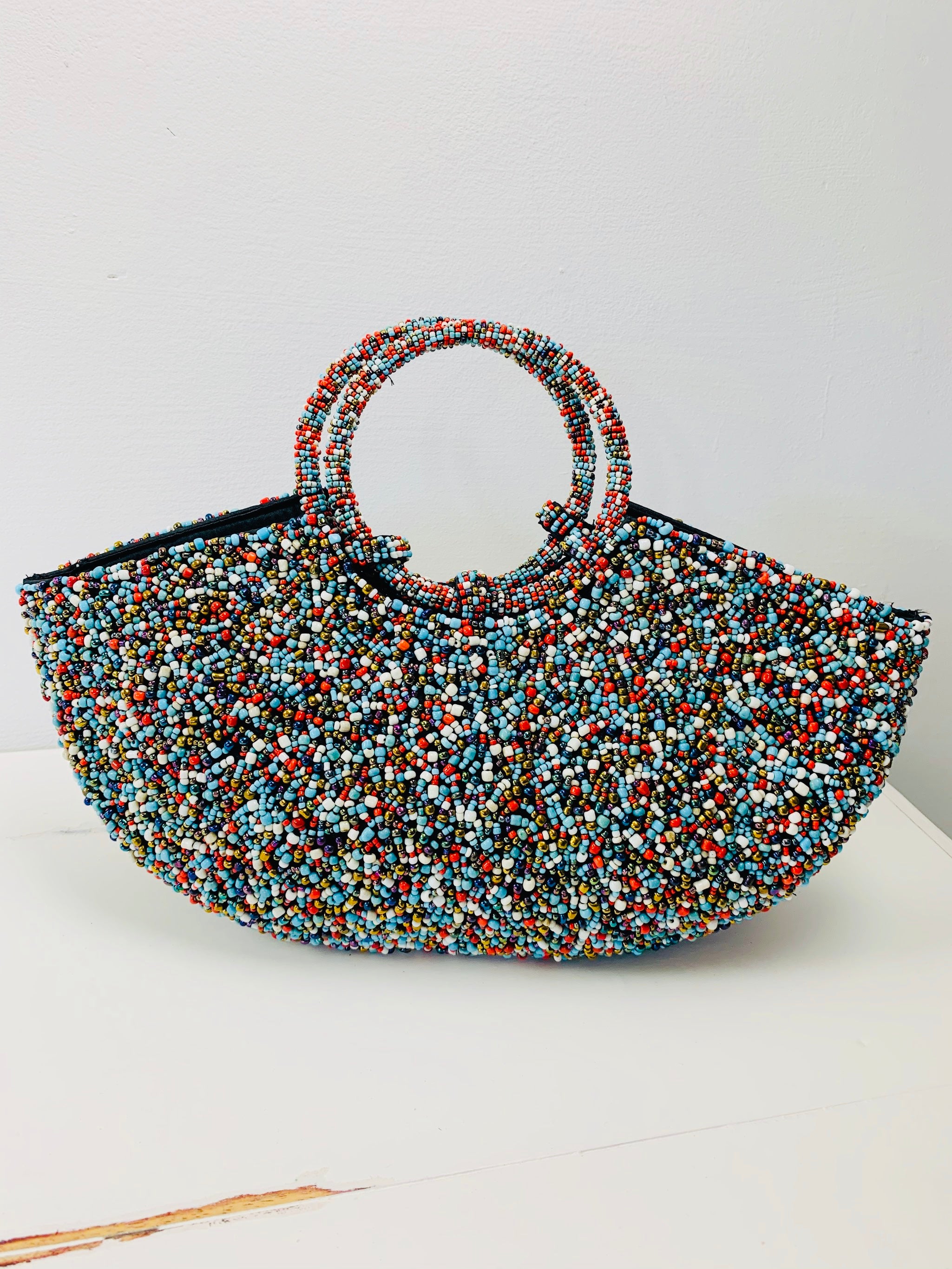 front view of beaded handbag 