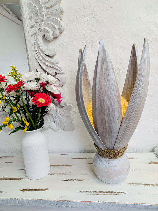 Coco Palm Lamp - Tall  White Wash