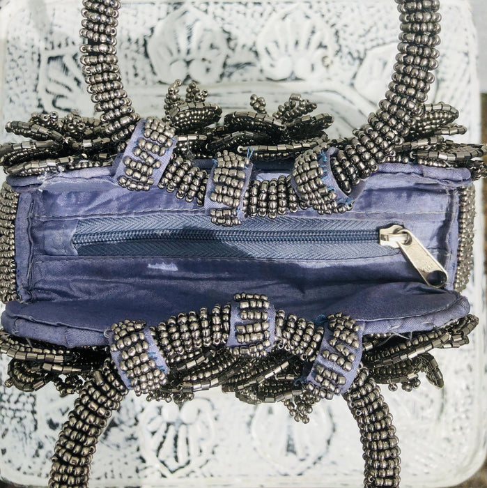 Rose Beaded Handbag - Metallic Silver