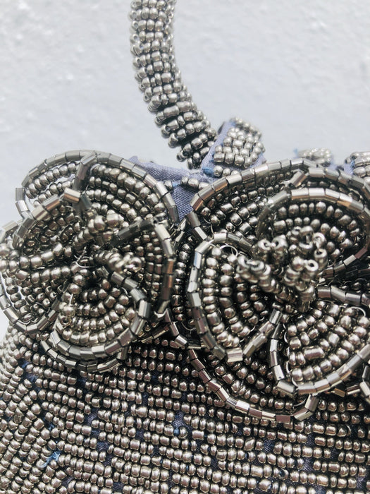 Rose Beaded Handbag - Metallic Silver