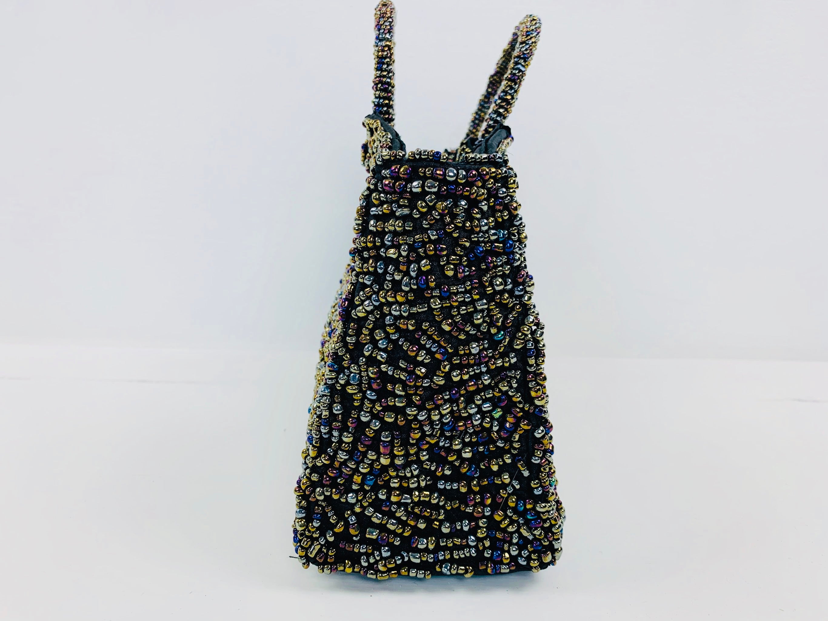 side view of beaded handbag