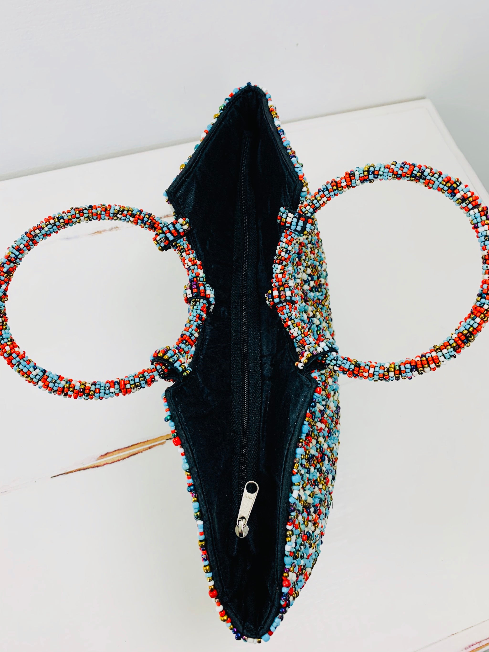 aerial view of handbag opening