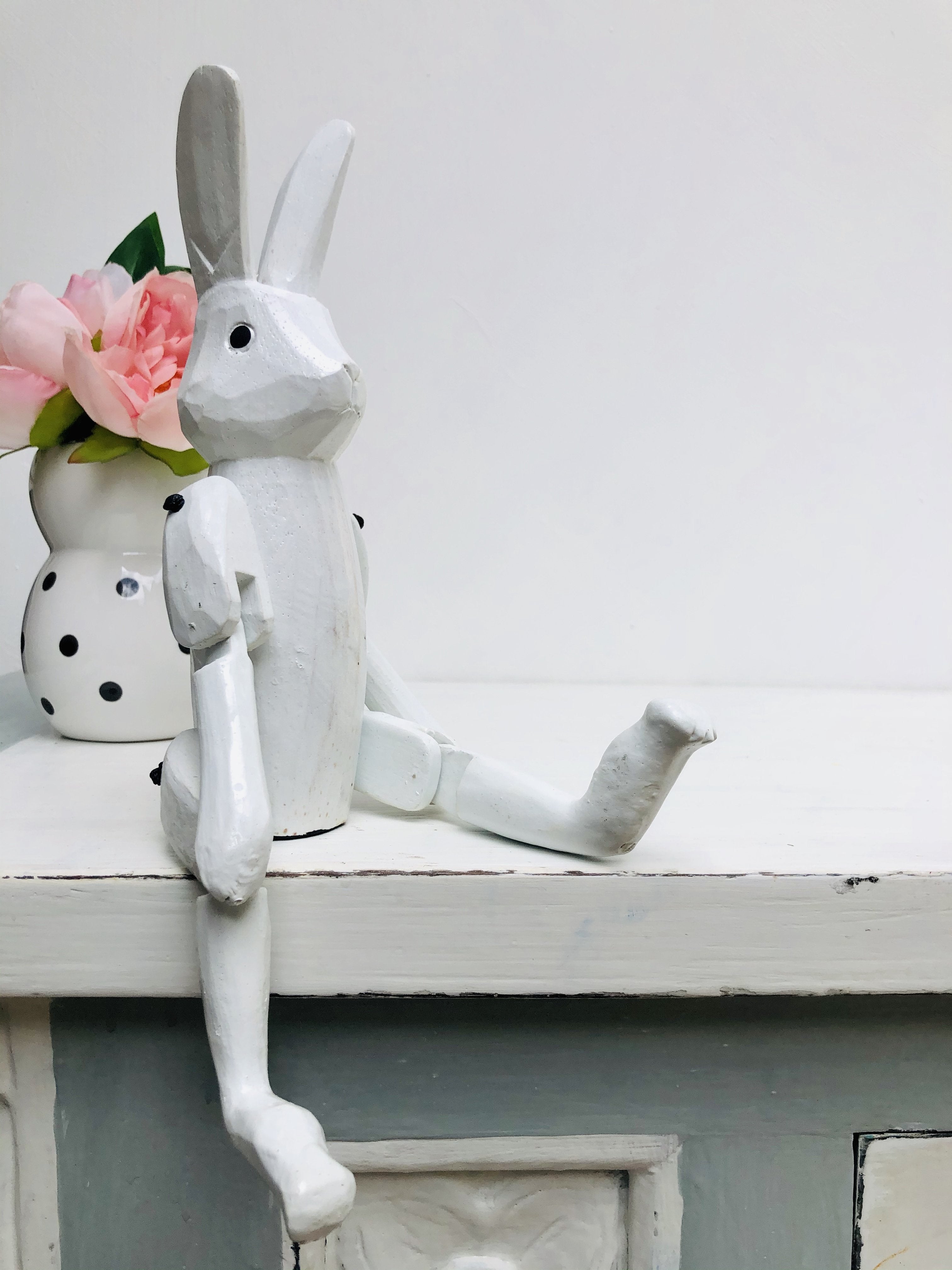 front view of white wooden bunny
