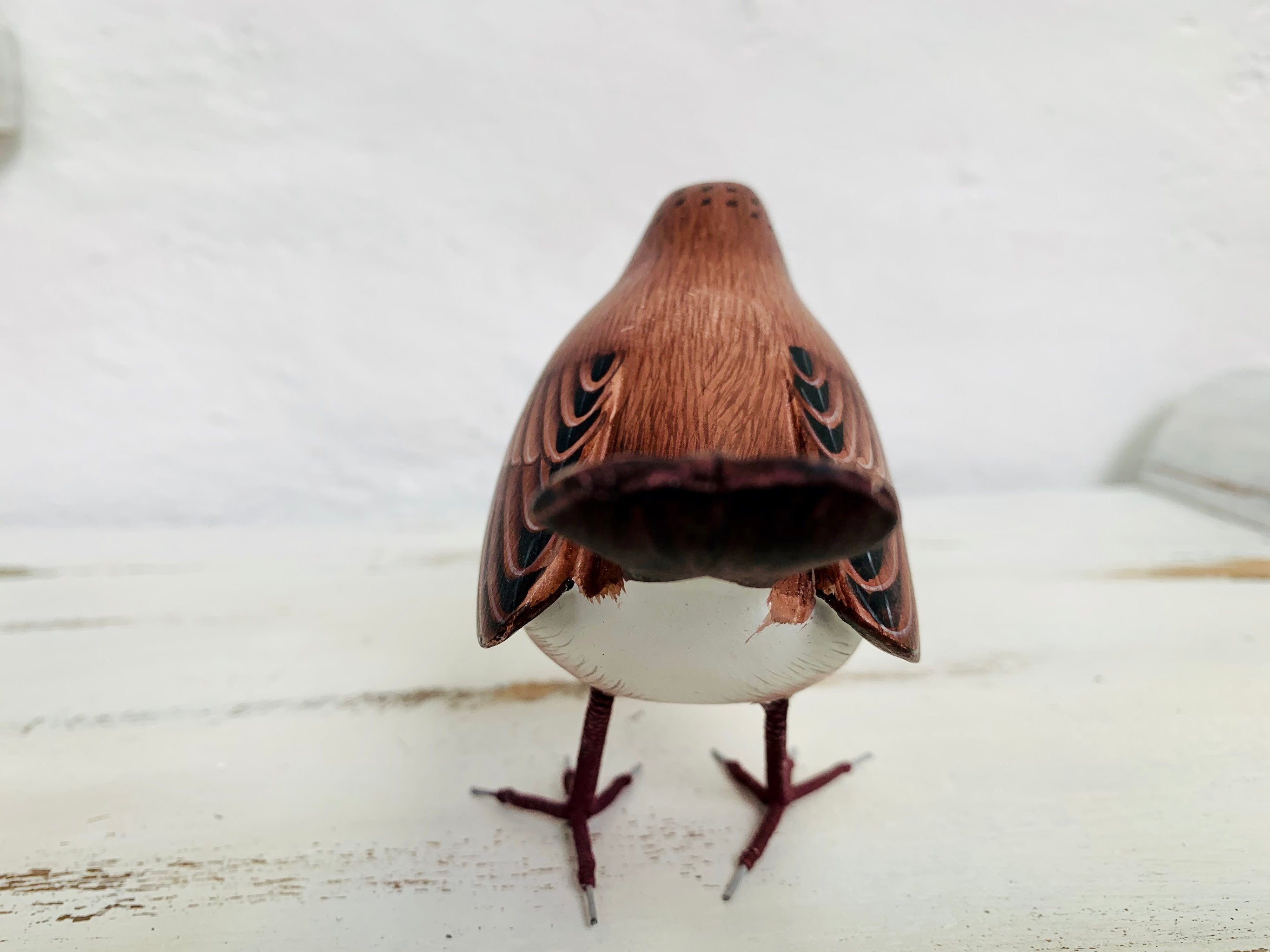back view of wooden robin