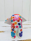 back view of wooden flower elephant in white