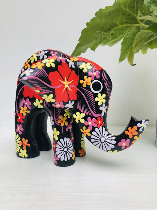 front view of wooden flower elephant