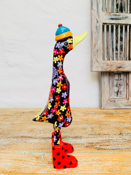 side view of wooden flower duck