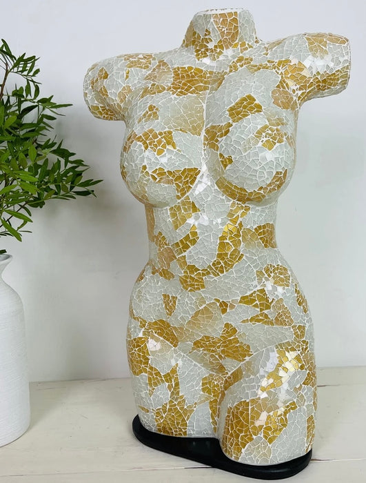 front view of mosaic bust lamp with light off