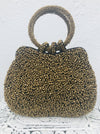 front view of gold beaded handbag
