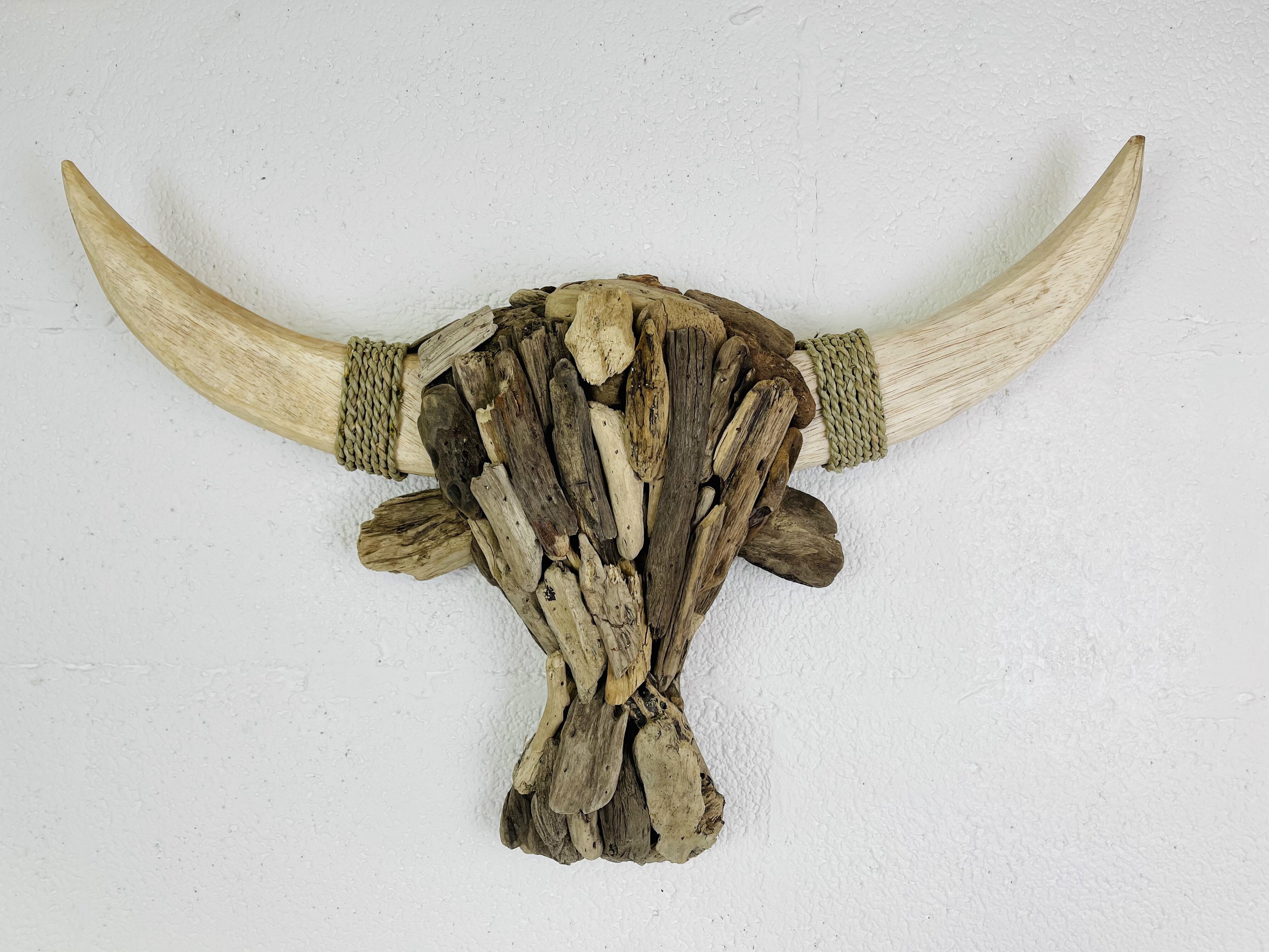close up of wood bull head
