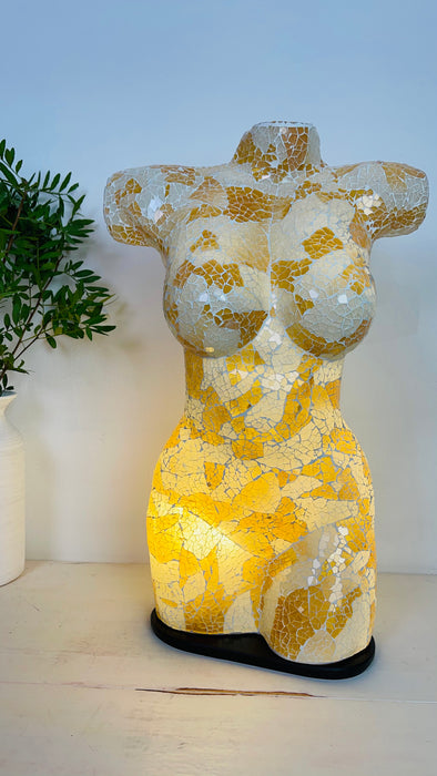 front view of bust lamp with light on