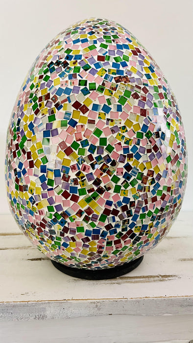 front view of mosaic egg lamp light off