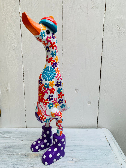 side front view of flower wooden duck 